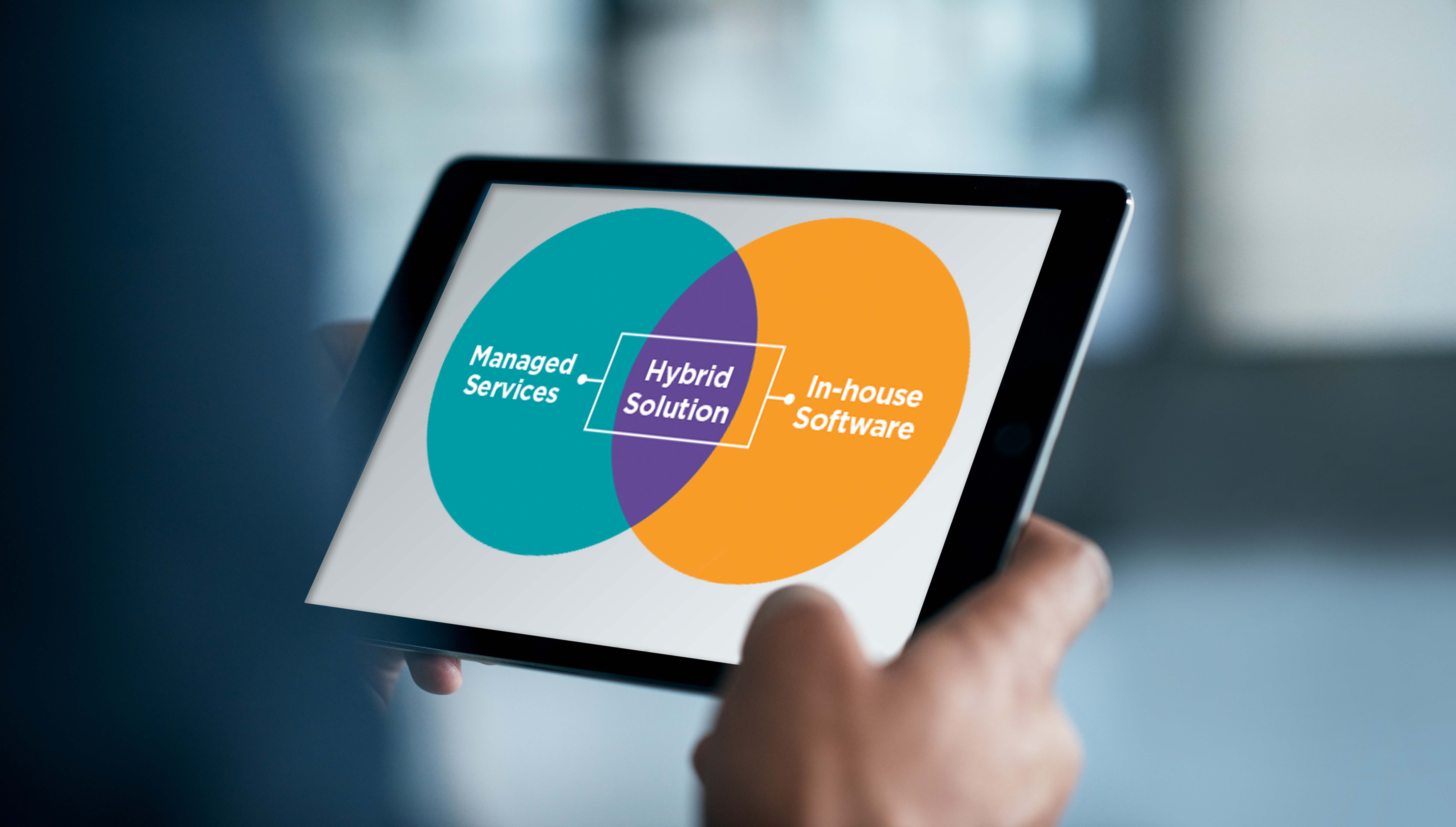 a guy looking at our hybrid solution chart on his ipad
