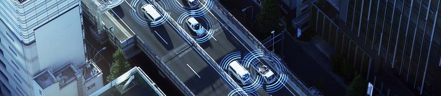 a fleet of cars on a highway