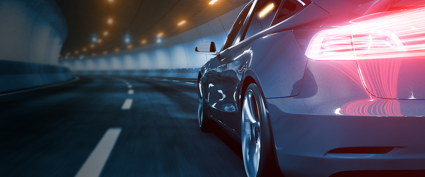 electric car driving in a tunnel